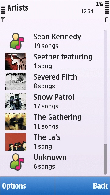 Symbian^1 Music application artist list
