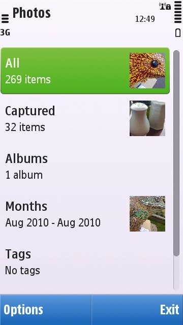 First page of the Symbian^1 photo gallery