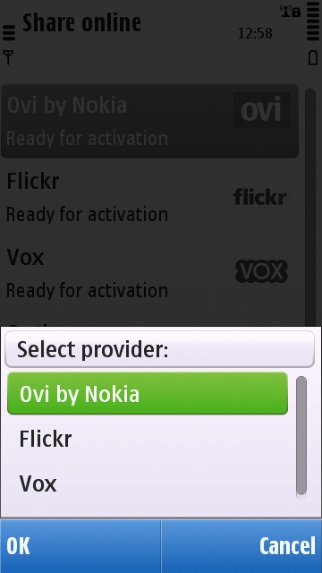 Launching Share Online from the photo gallery application