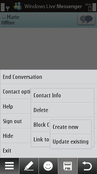 The menu's available for each contact