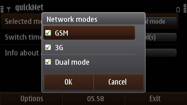 Selecting which network modes quickNet will cycle between