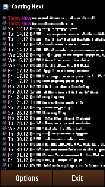 The full screen agenda view of Coming Next
