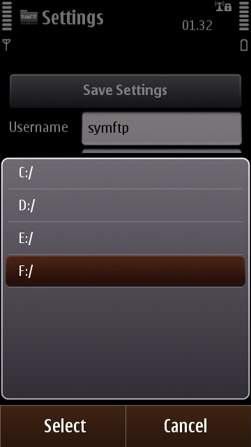 Choosing which drive to share in SymFTP