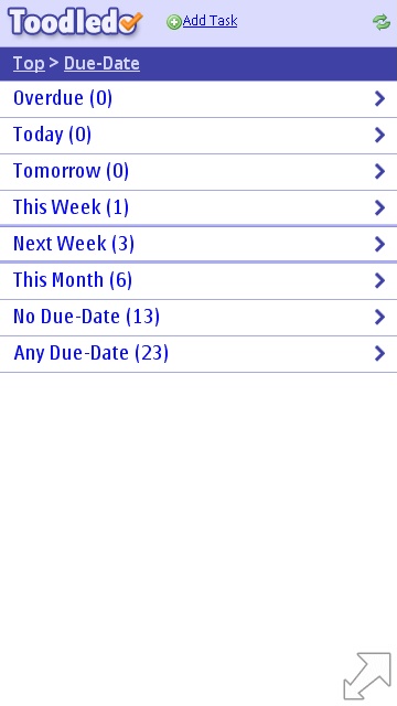 Toodledo Slim due-date view