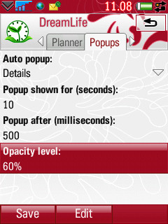 DreamLife - popup setting