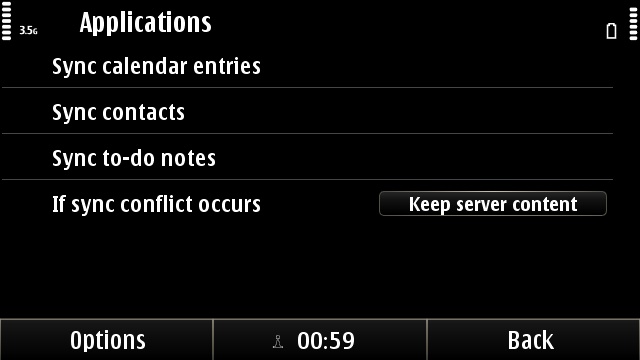 Setting up PIM sync options in Mail for Exchange