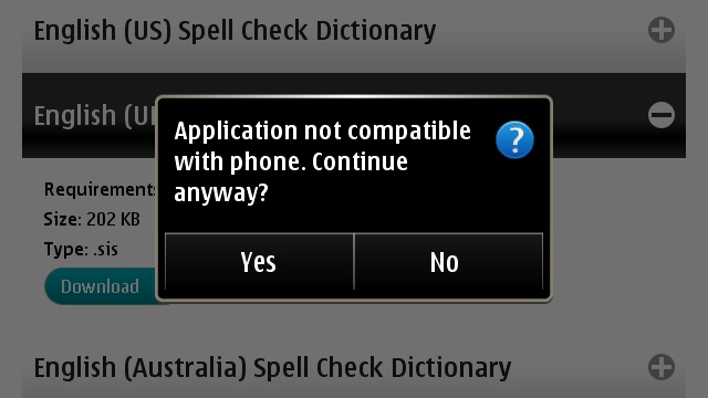 Error while installing spell check dictionary