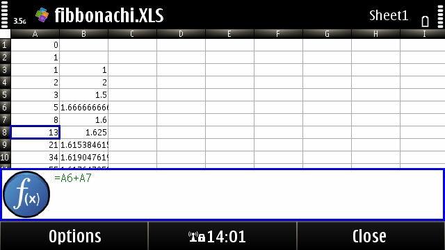 An example spreadsheet in QuickOffice