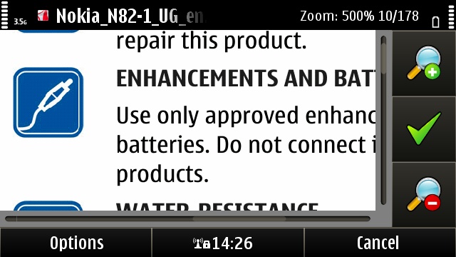 Without full screen mode or text re-flow, get ready for a lot of sideways scrolling!