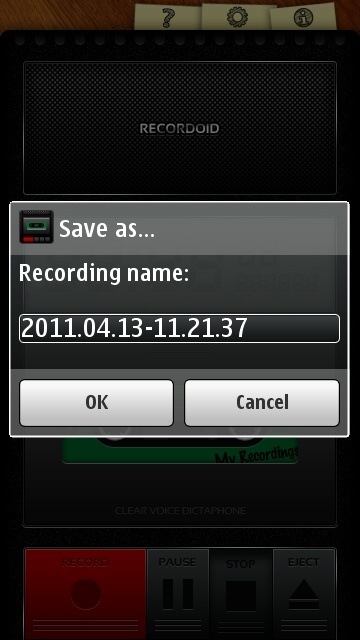 Recordoid's file name dialogue.