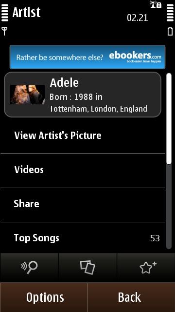 Artist information in SoundHound