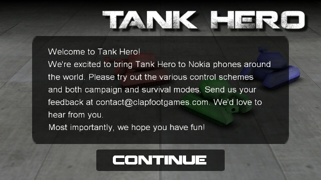 Tank Hero's welcome screen