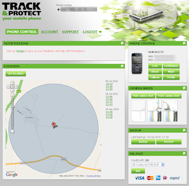 Track and Protect website