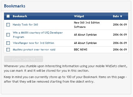 Widset bookmarks