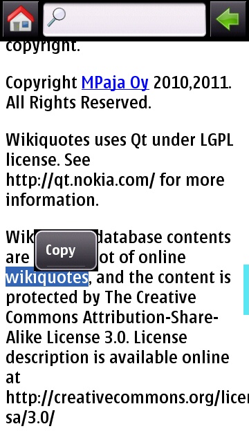 Text selection in Wikiquotes