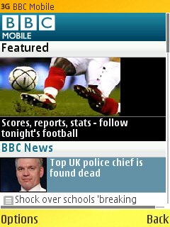 Screenshot from new BBC Mobile