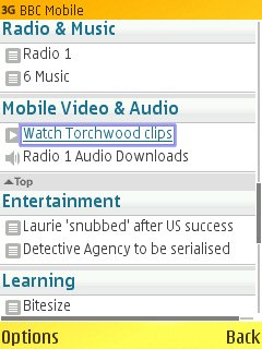 Screenshot from new BBC Mobile