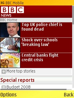 Screenshot from new BBC Mobile