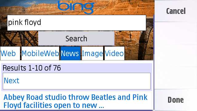 Bing widget screenshot