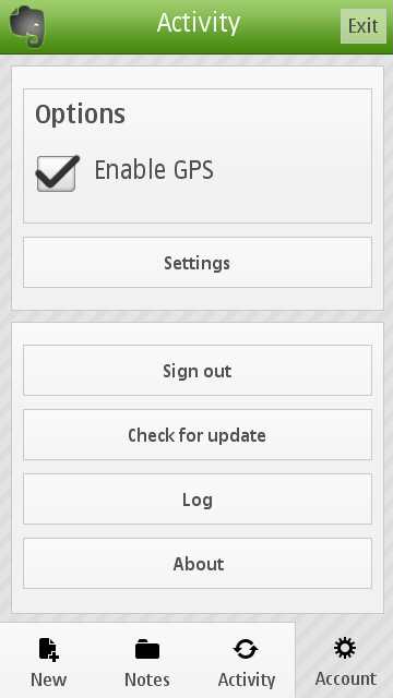 Screenshot, Evernote for Symbian