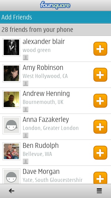 Screenshot, foursquare for Symbian