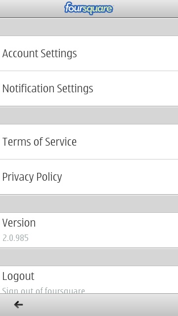 Screenshot, foursquare for Symbian