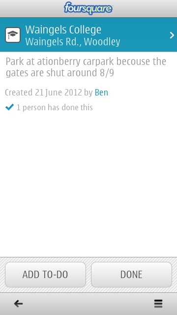 Screenshot, foursquare for Symbian
