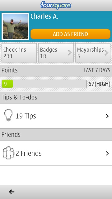 Screenshot, foursquare for Symbian