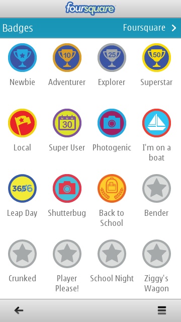 Screenshot, foursquare for Symbian