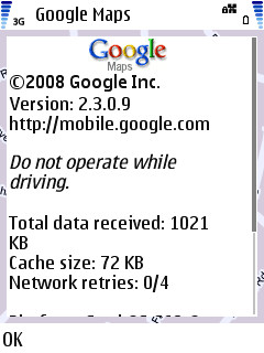 Screenshot, Google Maps 2.3 for S60