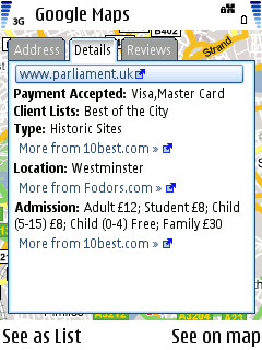 Screenshot, Google Maps 2.3 for S60