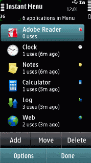 Instant menu screenshot