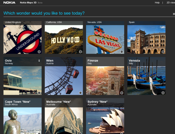 3D map selection in Nokia Maps