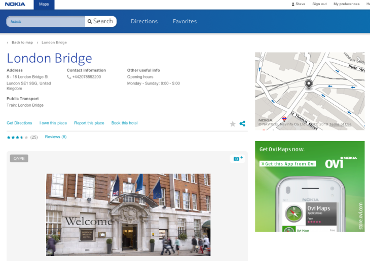 Hotel booking in Nokia Maps
