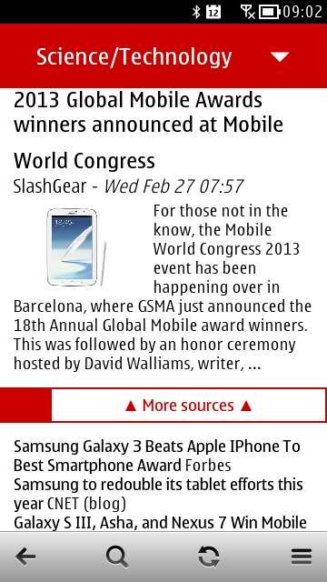 Screenshot, News for Symbian