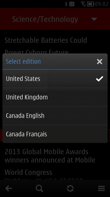 Screenshot, News for Symbian