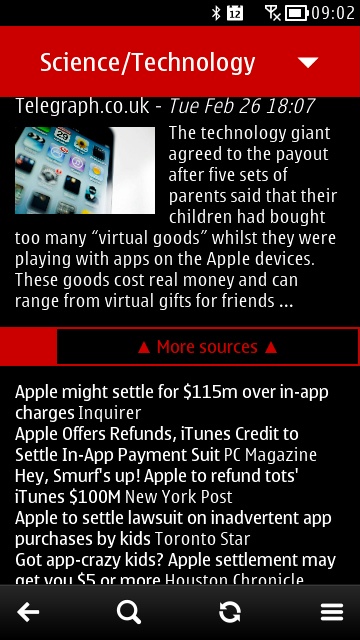 Screenshot, News for Symbian