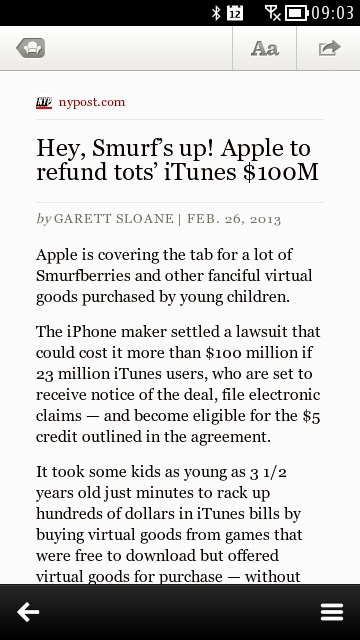 Screenshot, News for Symbian