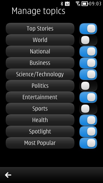 Screenshot, News for Symbian