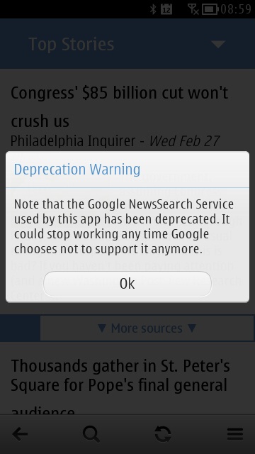Screenshot, News for Symbian