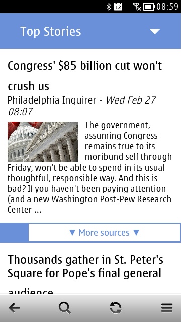 Screenshot, News for Symbian