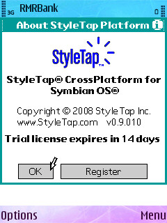 Screenshot from RMRBank running under NS Basic and StyleTap on S60