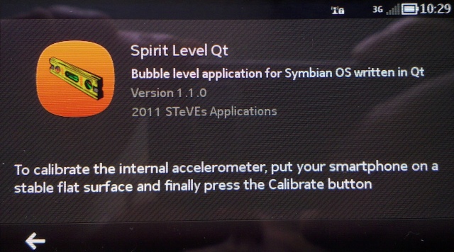 Spirit Level info screen