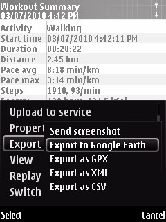 Screenshot from Sports Tracker