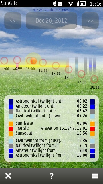 Screenshot, SunCalc